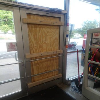Commercial Door Repair After Burglary Temporary Plywood Install on Door 4